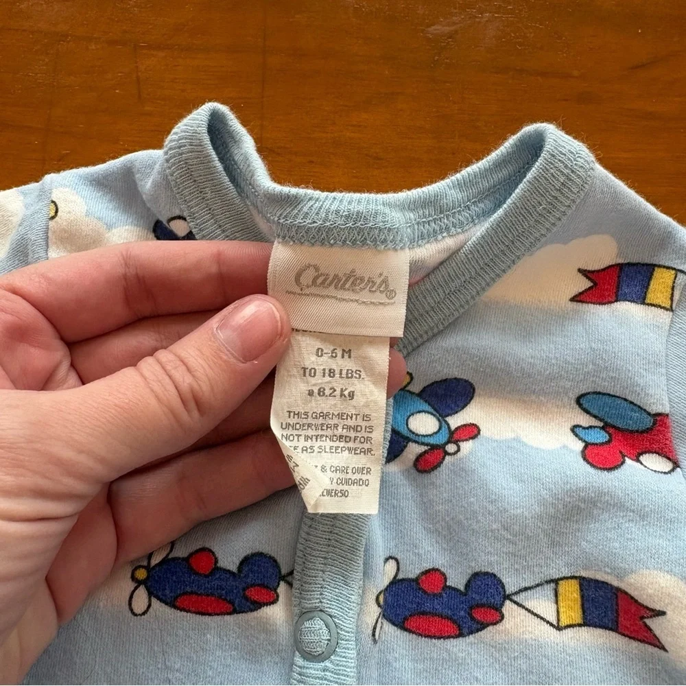 Vintage Baby Carters Airplane Long Sleeve Romper Sleeper Size 0-6M